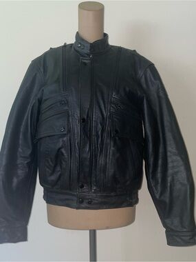 Men's Black Leather VINTAGE HEIN GERICKE motorcycle Jacket heavy-padded-lined